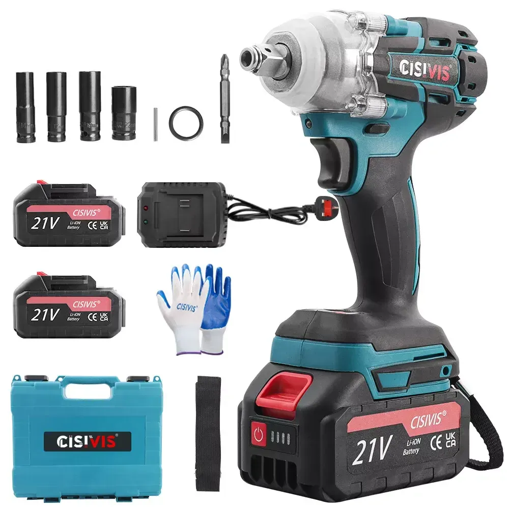 Cordless Impact Wrench Kit 21V 300N·M Brushless 1/2”Blue