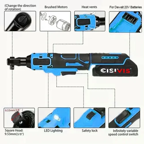 CISIVIS Cordless Ratchet Wrench 21V Brushless 3/8” Extended Head