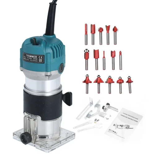 6.35mm Electric Trimmer Woodworking + 15pcs Router Bits