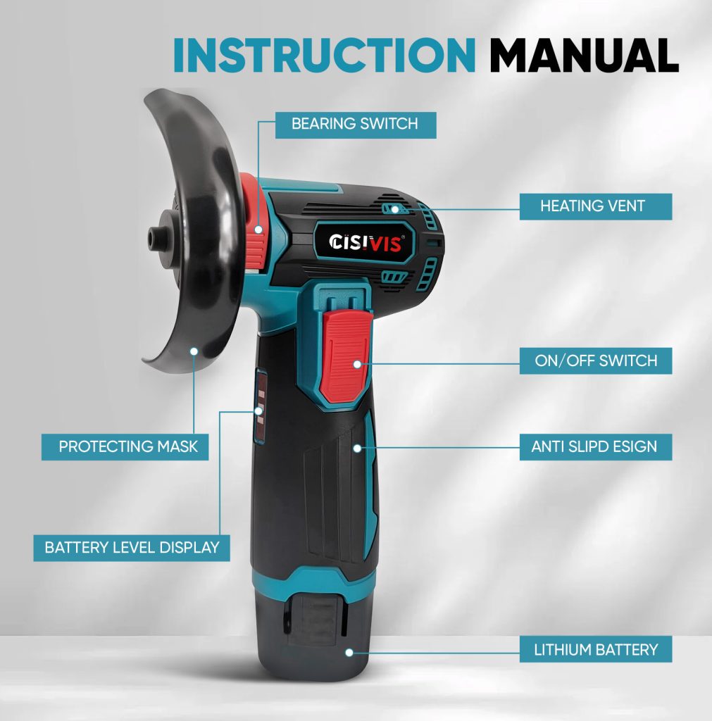 Cordless Angle Grinder 12V 19500rpm 75mm Brushed