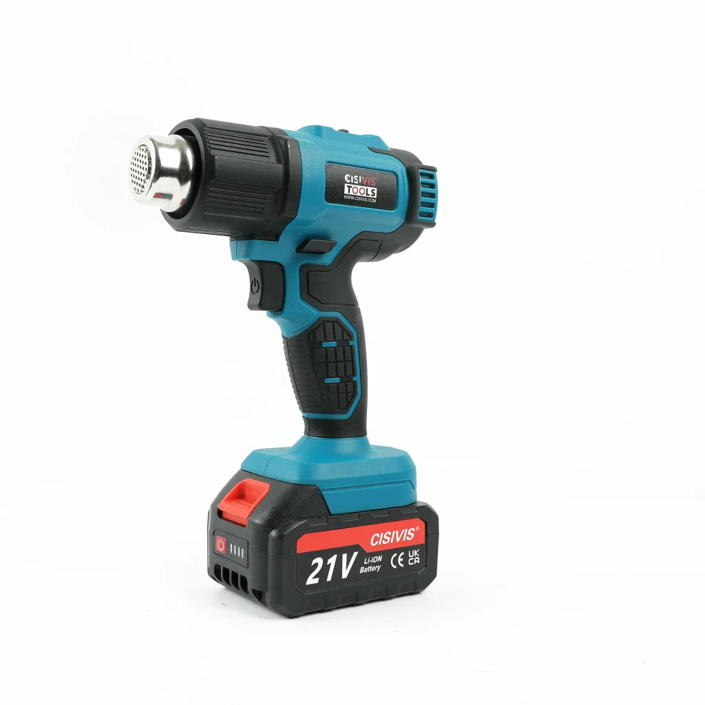 Cordless Heat Gun 21V, 300W Brushed Motor, Dual Temperature Settings, 3 Nozzles