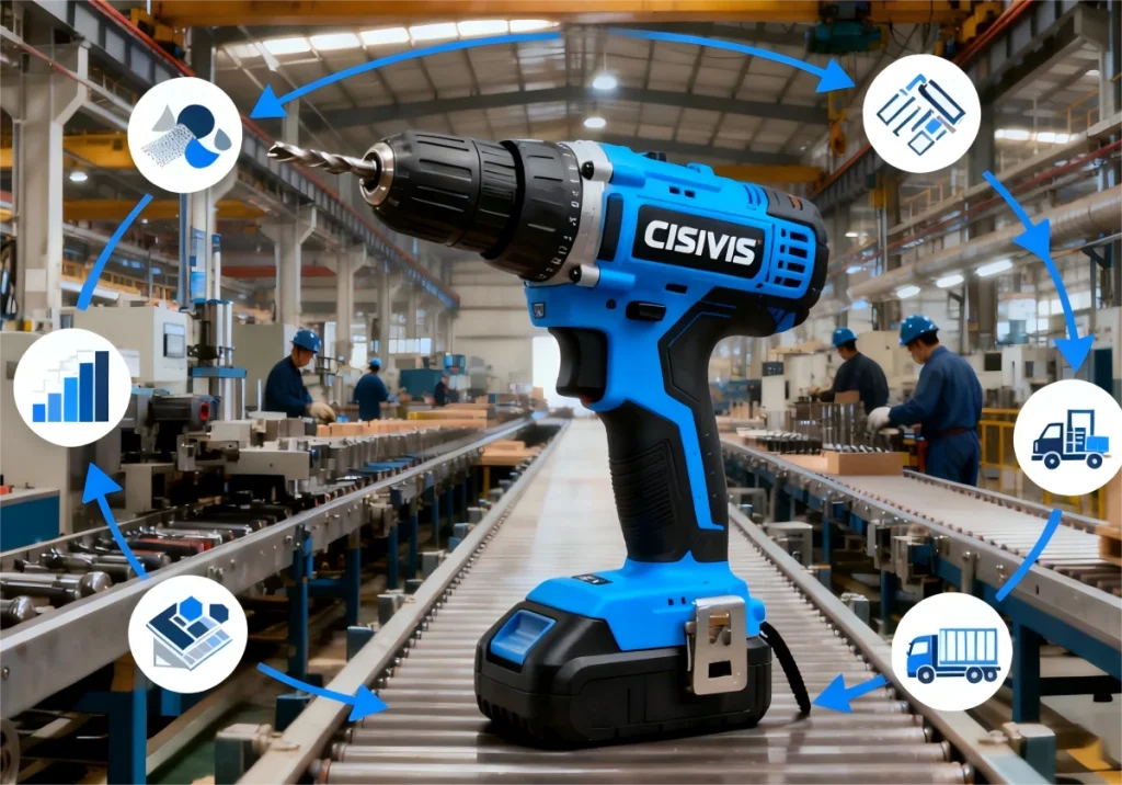 CISIVIS drill with a caliper for precision measurement in a tech lab.