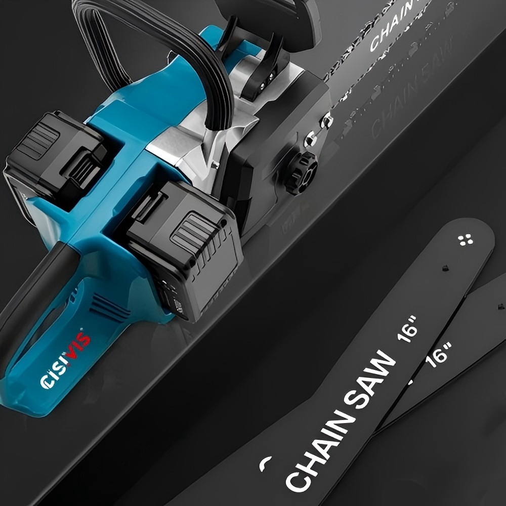 CISIVIS blue chainsaw displayed with 16 - inch chainsaw blades.