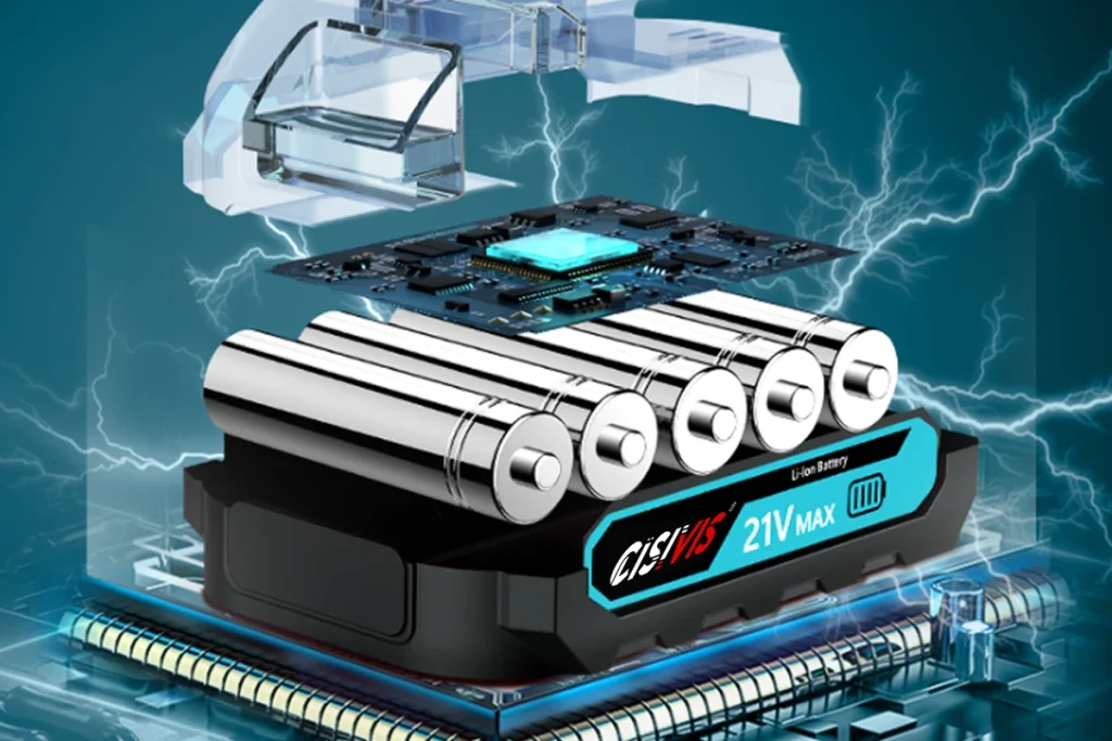 CISIVIS 21V lithium - ion battery with internal components shown.